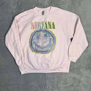 Nirvana Smiley Graphic Crewneck Sweatshirt XL Pink Vintage Band Merch
